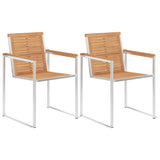 Garden Chair Set of 2 Teak and Silver 46515