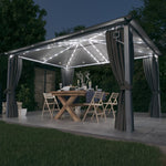 ZNTS Gazebo with Curtain&LED String Lights 4x3 m Anthracite Aluminium 3070336