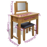 Dressing Table with Stool Solid Oak Wood 242742
