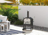 Outdoor Garden Pizza Oven Charcoal BBQ Grill 3-Tier Freestanding w/ Chimney, Mesh Shelf, Thermometer T3398P315375