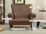 Upholstered Accent Chair with Rolled Arms and Wood Legs, Armchair for Living Room Bedroom, Brown T3398P377932