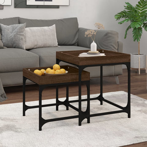 ZNTS Side Tables 2 pcs Brown Oak Engineered Wood 823286