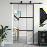Sliding Door Black 76x205 cm Tempered Glass and Aluminium 155210