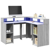 Desk with LED Lights Grey Sonoma 130x130x91 cm Engineered Wood 3309452