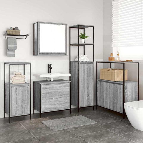 Bathroom Furniture Set with Shelf 5 pcs Grey 76.5 x 35 x 95 cm 3328372