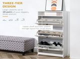 Narrow Shoe Cabinet with 3 Flip Doors, 14-18 Pairs Shoe Cupboard with Open Shelf for Slim Hallway T3398P342239