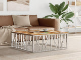 Coffee Table Silver Stainless Steel and Solid Wood Reclaimed 350064