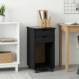 Rolling Cabinet Black 34 x 39 x 65.5 cm Solid Pine Wood 42028355