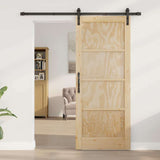 Sliding Door Natural and Black 83 x 202 cm Solid Pine Wood 3333168