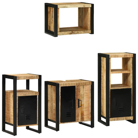 Bathroom Furniture Set with Shelf 4 pcs Brown Solid Mango Wood 3305670