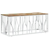 Coffee Table Silver Stainless Steel and Solid Wood Reclaimed 350056