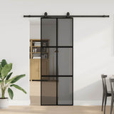 Sliding Door with Hardware Set Black 76x205 cm Tempered Glass 3375886