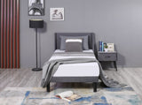 Single Bed Soft Linen Grey 3FT Upholstered Bed with Winged Headboard, Wood Slat Support WF284386AAA
