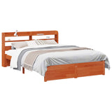 Bed Frame with Headboard with Storage Wax Brown Solid Pine Wood 3423813