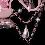 Chandelier with Beads Pink Round 3 x E14 281598