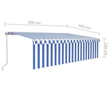 ZNTS Manual Retractable Awning with Blind&LED 5x3m Blue&White 3069341