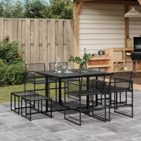 9 Piece Garden Dining Set Black Poly Rattan 3295053