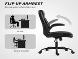 Faux Leather Office Chair. with Flip-Up Armrests - Black T3398P377419