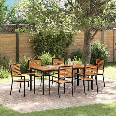 Garden Dining Set 7 pcs Black and Wood Poly Rattan 3365502