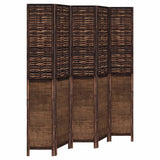 Room Divider 5 Panels Dark Brown Solid Wood Paulownia 358712