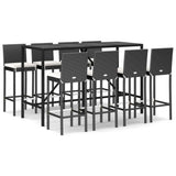 9 Piece Garden Bar Set with Cushions Black Poly Rattan 3203929