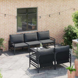 Garden Sofa Set with Cushion 6 pcs Black Steel 3378955