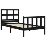 ZNTS Bed Frame with Headboard Black 100x200 cm Solid Wood 3193005