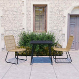 Dining Set Oak and Black Poly Rattan, Powder-Coated Steel, Glass 3060231