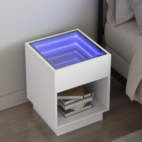 ZNTS Bedside Table with Infinity LED White 40x40x50 cm 3284077