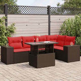 6 Piece Garden Sofa Set with Cushions Brown Poly Rattan Acacia 3326805