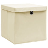 Storage Boxes with Lid 10 pcs Cream 32x32x32 cm Fabric 288360
