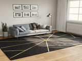 Rug Washable Black and Gold 190x300 cm 136619
