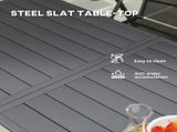 Rectangle Garden Table with Slat Top, Steel Frame, Outdoor Table for 6 Person, 150 x 80 x 74 cm, T3398P327951