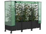 Garden Planter with Greenhouse Cover&Wheels 3 pcs Black PP 3423067