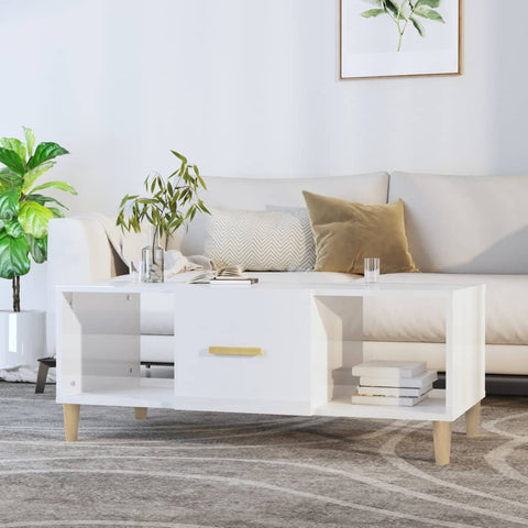 ZNTS Coffee Table High Gloss White 102x50x40 cm Engineered Wood 812696