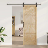 Sliding Door Natural and Black 83 x 232 cm Solid Pine Wood 3445409