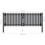 ZNTS Double Door Fence Gate Steel 306x150 cm Anthracite 146351