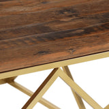 Coffee Table Gold Stainless Steel and Solid Sleeper Wood 349982