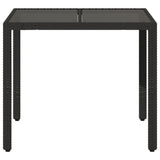 Garden Table with Glass Top Black 90x90x75 cm Poly Rattan 365525