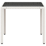 Garden Table with Glass Top White 90x90x75 cm Poly Rattan 368123