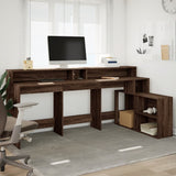 Desk with LED Lights Brown Oak 200x104x91 cm Engineered Wood 3309471