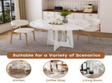 47.24" Round Dining Table for 4 - Farmhouse MDF Table with Marble White Finish, 300lb Capacity, Easy W1196P512185