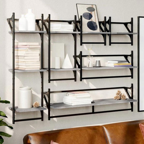 6 Piece Wall Shelf Set with Bars Grey Sonoma Engineered Wood 836271