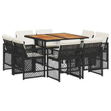 9 Piece Garden Dining Set with Cushions Black Poly Rattan 3210843