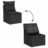 6 Piece Garden Sofa Set with Cushions Black Poly Rattan Acacia 3327471