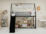 Stylish Metal Frame Loft Bed with Fun Slide & Safety Rails Space-Saving Design with Playful House W3987P506377
