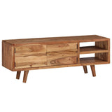 244973 TV Cabinet Solid Acacia Wood with Carved Doors 117x30x40 cm