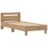 Bed Frame with LED Artisan Oak 75 x 190 cm Engineered Wood 863816