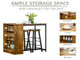 Industrial Bar Table Set for 2, 3 Pieces Pub Table and Bar Stools with Storage Shelf for Kitchen T3398P342378
