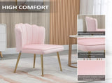 Shell Dining Chairs Set of 2, Upholstered Kitchen Chairs with Gold Metal Legs and Backrest, Velvet T3398P377926